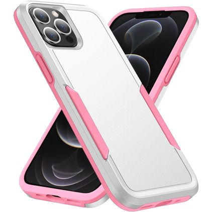 Mobigear Heavy Armor Coque iPhone 14 Pro Max Coque arrière Rigide Anti-Chocs - Blanc / Rose