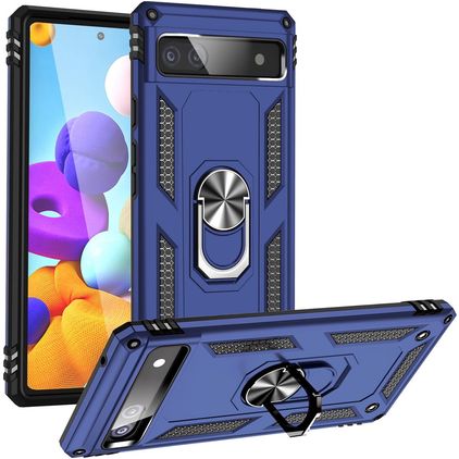 Mobigear Armor Ring Coque Google Pixel 6a Coque arrière Rigide Anti-Chocs avec Anneau-Support - Bleu