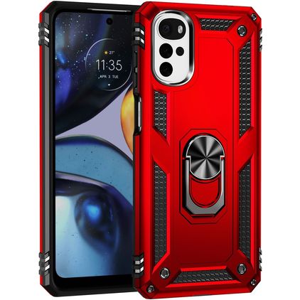 Mobigear Armor Ring Coque Motorola Moto G22 Coque arrière Rigide Anti-Chocs avec Anneau-Support - Rouge