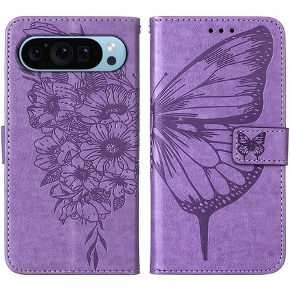 Mobigear Butterfly Housse Google Pixel 9 Etui Porte-Monnaie - Violet