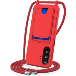 Mobigear Lanyard Card Samsung Galaxy A57 Coque avec cordon en Silicone et Porte-Cartes - Rouge