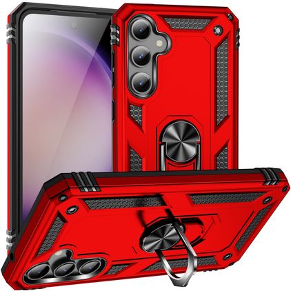Mobigear Armor Ring Samsung Galaxy S23 FE Plastique rigide Coque arrière Antichoc avec bague de maintien - Rouge