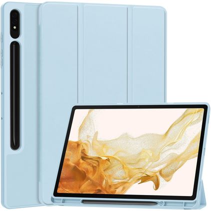 Mobigear Tri-Fold Gel Coque Samsung Galaxy Tab S9 Plus Etui en TPU,Similicuir + Porte-crayon - Bleu