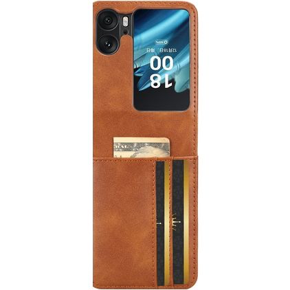 Mobigear Excellent Wallet OPPO Find N2 Flip Plastique rigide Coque arrière - Cognac
