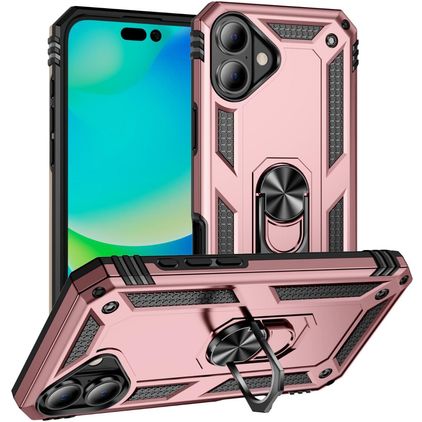 Mobigear Armor Ring Coque iPhone 17 Coque arrière Rigide Anti-Chocs avec Anneau-Support - Rose doré