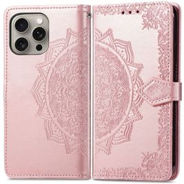 Mobigear Mandala Housse iPhone 16 Etui Porte-Monnaie - Rose doré