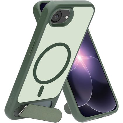 Mobiparts Hardcover Coque iPhone 16e MagSafe Coque arrière Rigide avec Support Amovible - Satin Green