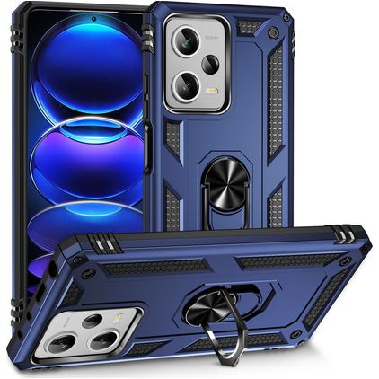 Mobigear Armor Ring Xiaomi Redmi Note 12 Pro Plus Plastique rigide Coque arrière Antichoc avec bague de maintien - Bleu
