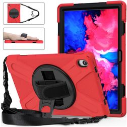 Mobigear SureGrip XGuard Coque Lenovo Tab P11 Plus Gen 1 Coque arrière en Plastique rigide,Silicone + Bandoulière + Support Amovible - Rouge