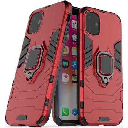 Mobigear Armor Ring Coque iPhone 11 Coque arrière Rigide Anti-Chocs avec Anneau-Support - Rouge