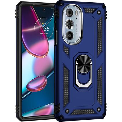 Mobigear Armor Ring Coque Motorola Edge 30 Pro Coque arrière Rigide Anti-Chocs avec Anneau-Support - Bleu
