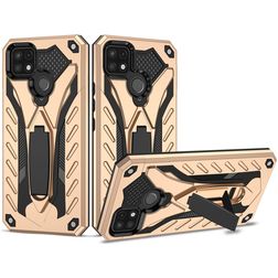 Mobigear Armor Stand Coque Realme C25Y Coque arrière Rigide Anti-Chocs avec Support Amovible - Or