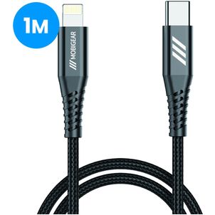 Mobigear Nylon - Câble USB-C vers Apple Lightning 1 mètre - Noir