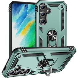 Mobigear Armor ring Samsung Galaxy S24 FE Plastique rigide Coque arrière Antichoc avec bague de maintien - Vert