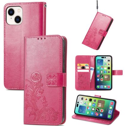 Mobigear Clover Housse iPhone 15 Plus Etui Porte-Monnaie - Magenta