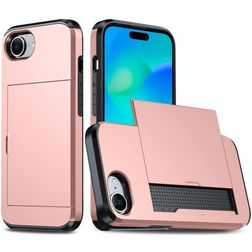 Mobigear Card Coque iPhone 16e Coque arrière Rigide Anti-Chocs avec Porte-Cartes - Rose doré