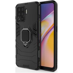 Mobigear Armor Ring OPPO A94 Plastique rigide Coque arrière Antichoc avec bague de maintien - Noir