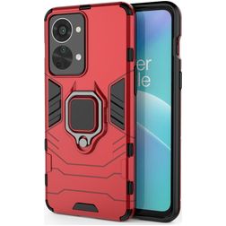 Mobigear Armor Ring OnePlus Nord 2T 5G Plastique rigide Coque arrière Antichoc avec bague de maintien - Rouge