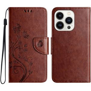 Mobigear Flowers Housse iPhone 16 Pro Max Etui Porte-Monnaie - Marron