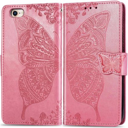 Mobigear Butterfly Housse iPhone 16e Etui Porte-Monnaie - Rose