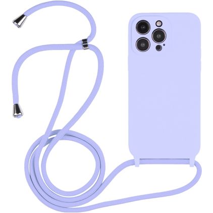 Mobigear Lanyard iPhone 15 Pro Max Coque avec cordon en Silicone - Violet