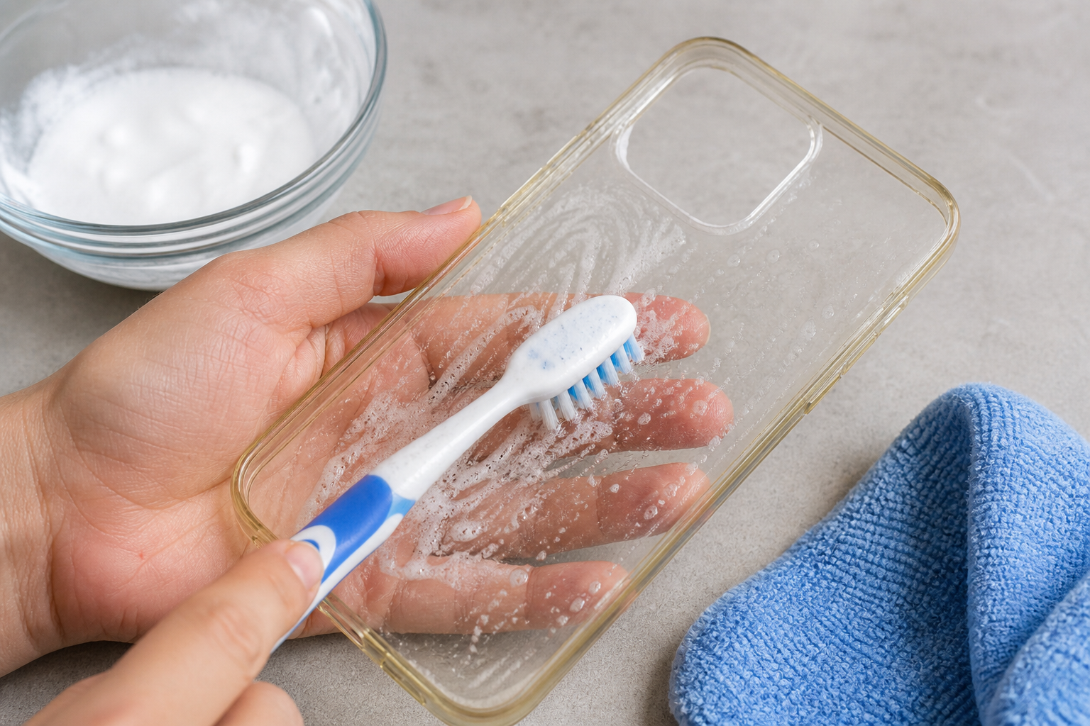 Nettoyer une coque de téléphone transparente (contre le jaunissement)