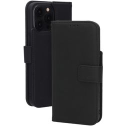 Mobiparts Wallet Housse iPhone 15 Pro Max MagSafe Etui en Cuir Véritable Porte-Monnaie - Noir
