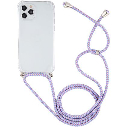Mobigear Lanyard iPhone 12 Pro Max Coque avec cordon en TPU Souple - Transparent / Bleu / Violet
