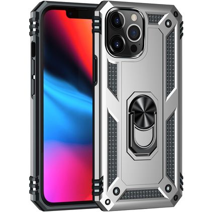 Mobigear Armor Ring Coque iPhone 13 Pro Max Coque arrière Rigide Anti-Chocs avec Anneau-Support - Argent
