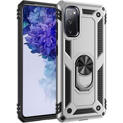 Mobigear Armor Ring Coque Samsung Galaxy S20 FE Coque arrière Rigide Anti-Chocs avec Anneau-Support - Argent
