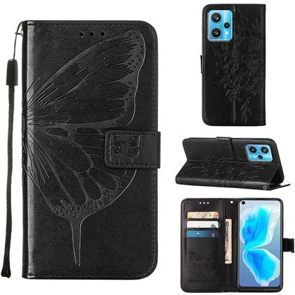 Mobigear Butterfly Housse Realme 9 Pro Plus Etui Porte-Monnaie - Noir