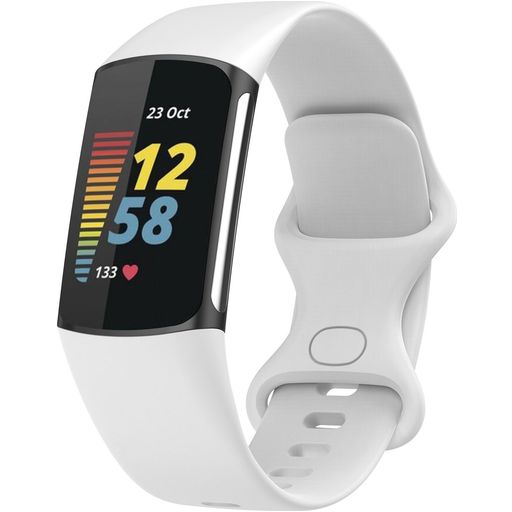 Mobigear Sport Dual Bracelet Silicone Fitbit Charge 5 Fermeture à clou et passant - Blanc