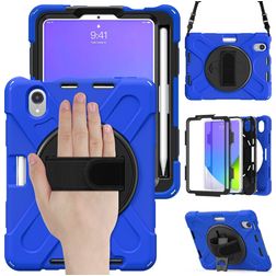 Mobigear SureGrip XGuard Coque iPad Mini 7 (2024) Coque arrière en Plastique rigide,Silicone + Porte-crayon + Bandoulière + Support Amovible - Bleu