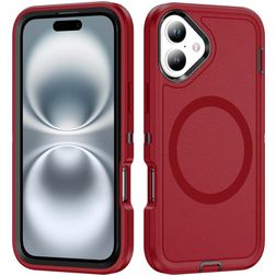 Mobigear Rugged Mag iPhone 16 MagSafe Plastique rigide Coque arrière Antichoc - Rouge