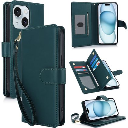 Mobigear Wallet Housse iPhone 15 Etui Porte-Monnaie - Vert