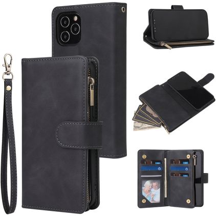 Mobigear Zipper Housse iPhone 12 Etui Porte-Monnaie - Noir