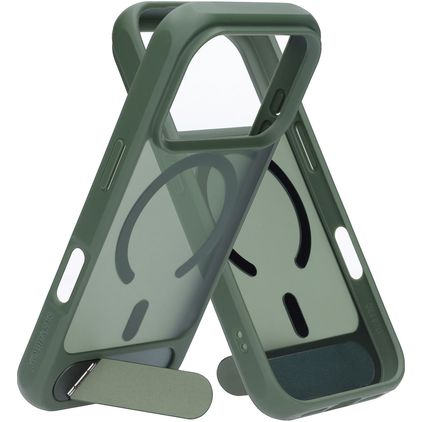 Mobiparts Hardcover Coque iPhone 18 Pro MagSafe Coque arrière Rigide avec Support Amovible - Satin Green