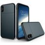 Mobigear Card Coque iPhone X Coque arrière Rigide Anti-Chocs avec Porte-Cartes - Bleu Marin