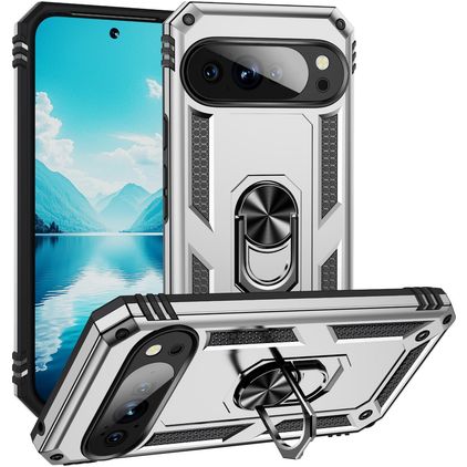 Mobigear Armor Ring Coque Google Pixel 10 Pro XL Coque arrière Rigide Anti-Chocs avec Anneau-Support - Argent