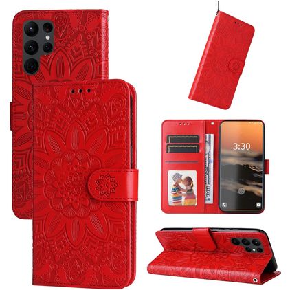 Mobigear Sunflower Housse Samsung Galaxy S23 Ultra Etui Porte-Monnaie - Rouge
