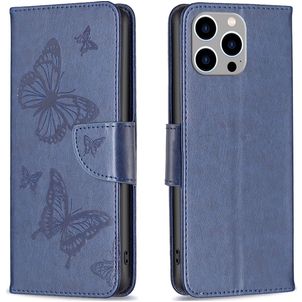 Mobigear Butterfly Housse iPhone 15 Pro Max Etui Porte-Monnaie - Bleu