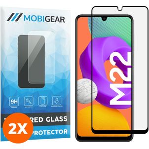 Mobigear Premium Samsung Galaxy M22 Verre trempé Protection d'écran - Compatible Coque - Noir (Lot de 2)