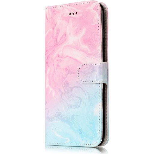 Mobigear Marble Housse iPhone 8 Plus Etui Porte-Monnaie - Bleu / Rose