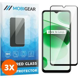 Mobigear Premium Realme C35 Verre trempé Protection d'écran - Compatible Coque - Noir (Lot de 3)