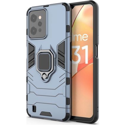 Mobigear Armor Ring Realme C31 Plastique rigide Coque arrière Antichoc avec bague de maintien - Bleu