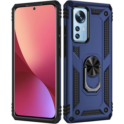 Mobigear Armor Ring Coque Xiaomi 12 Coque arrière Rigide Anti-Chocs avec Anneau-Support - Bleu