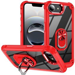 Mobigear Crystal Ring iPhone 17e Plastique rigide Coque arrière avec bague de maintien - Rouge