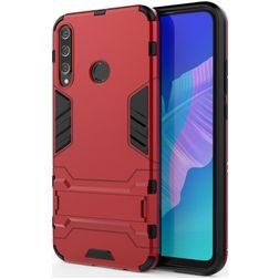 Mobigear Armor Stand Coque Huawei P40 Lite E Coque arrière Rigide Anti-Chocs avec Support Amovible - Rouge
