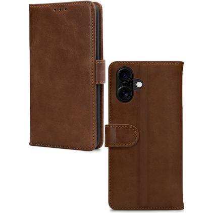 Mobilize Wallet iPhone 16 Cuir véritable Étui Portefeuille - Marron