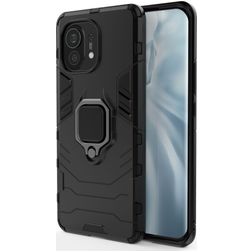Mobigear Armor Ring Xiaomi Mi 11 Plastique rigide Coque arrière Antichoc avec bague de maintien - Noir